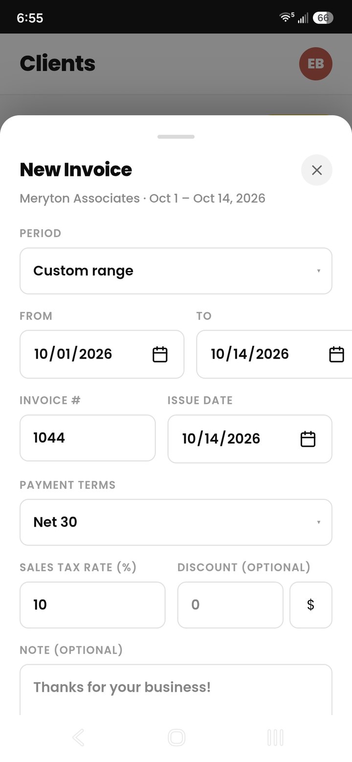 Creating an invoice with a period, payment terms, and sales tax