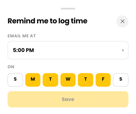 The Remind me to log time sheet