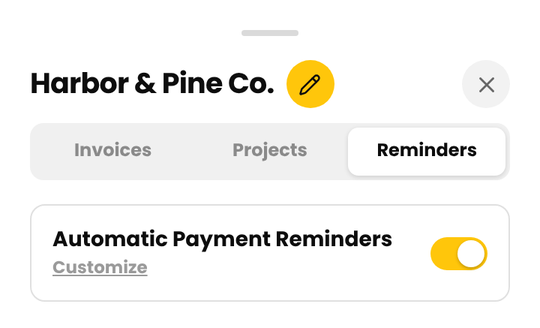 A client's Reminders tab