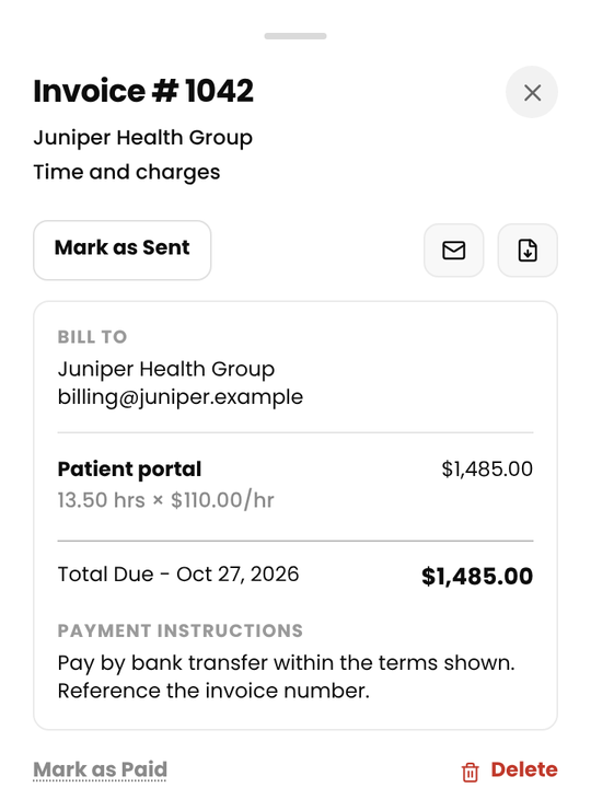 An invoice in Cruxy