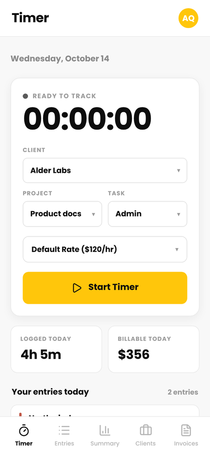 The Cruxy Timer screen