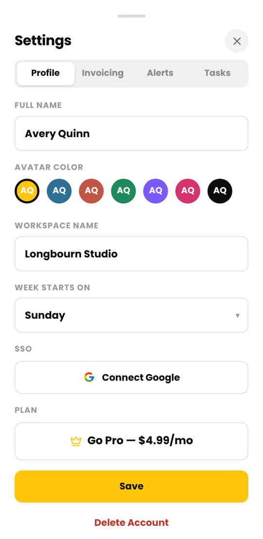 The Profile tab in Settings