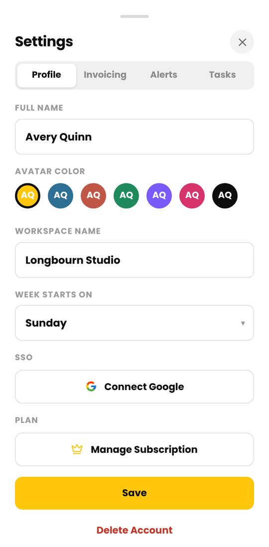The Profile tab in Settings with the Plan row
