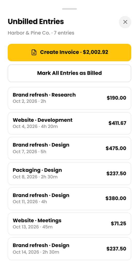 The Unbilled Entries sheet