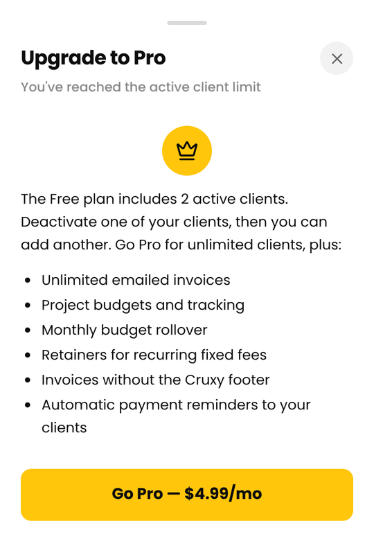 The Upgrade to Pro sheet